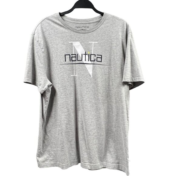 Nautica T-shirt Mens XL Gray Graphic Crew Neck Casual Spellout Logo Pullover Top - Picture 1 of 6